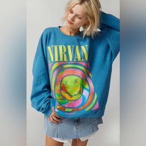 New! UO Nirvana Smile Overdied Crewneck Sweatshirt